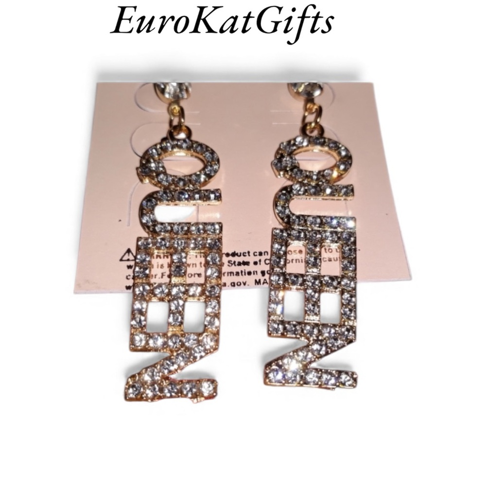 Sparkly QUEEN Crystal Statement Earrings Designer look NEW NWT. Perfect Gift